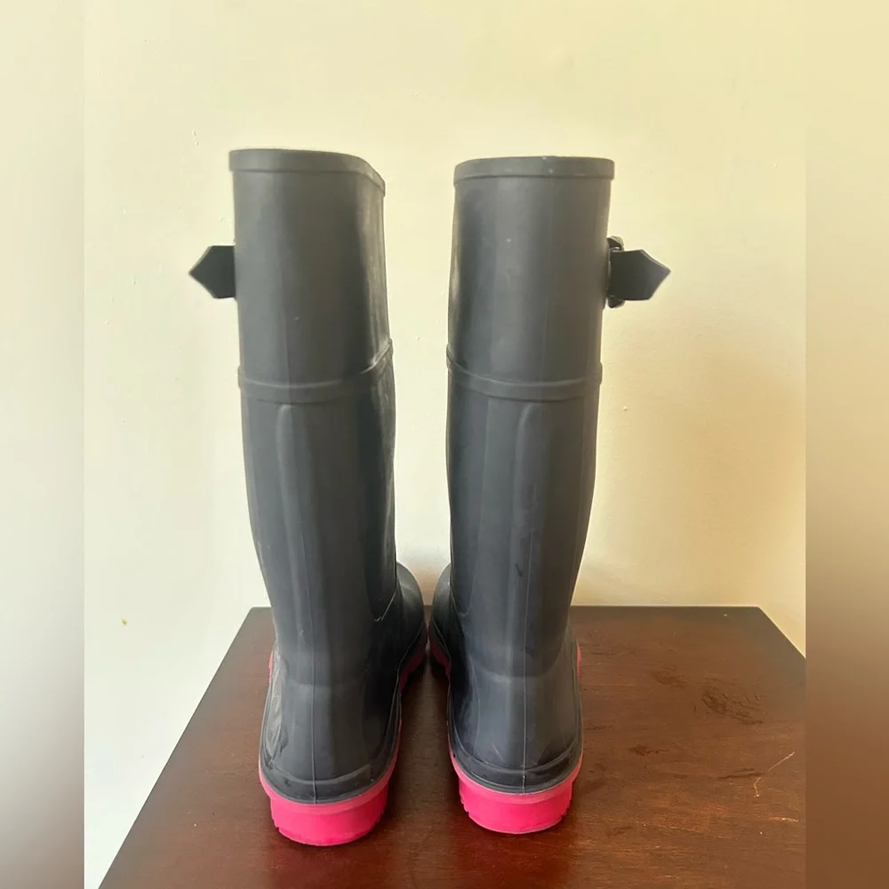 Kamik Big Girls/Womens Sz 5 Matte Navy & Pink Raindrops Waterproof Rain Boots